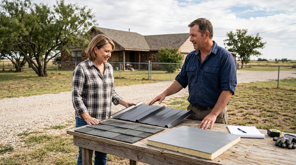 Roofing material samples for a Slaton TX home