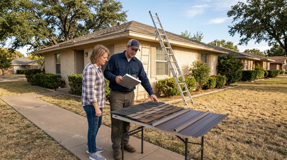 Slaton TX roofing contractor reviewing roof service options