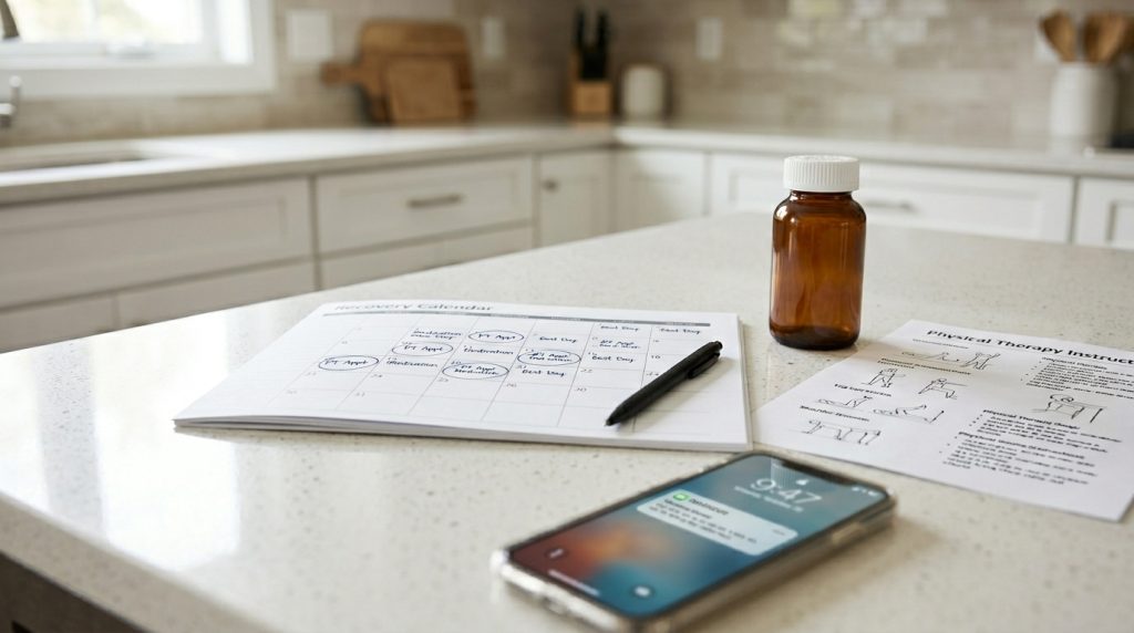Accident recovery calendar with medical appointments and treatment reminders