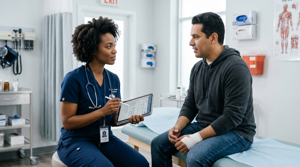 Accident injury evaluation in a Fort Worth clinic